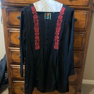 Johnny Was Rayon Dress with smocking and embroidery size Large